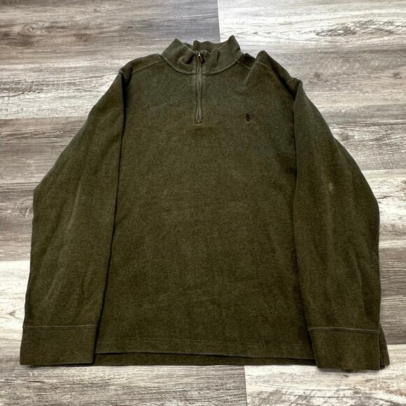 Vintage 90s Polo Ralph Lauren Olive Green Mens XL Pony 1/4 Zip Mock Neck Sweater - Picture 2 of 8